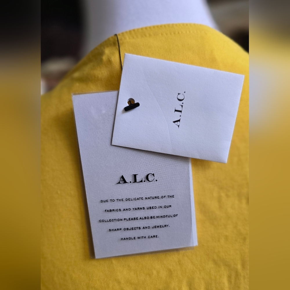 💛 A.L.C. Yellow Mustard Walker Ruffle Shoulder Belted Tie Waist Wrapped Dress 6 - Picture 9 of 12